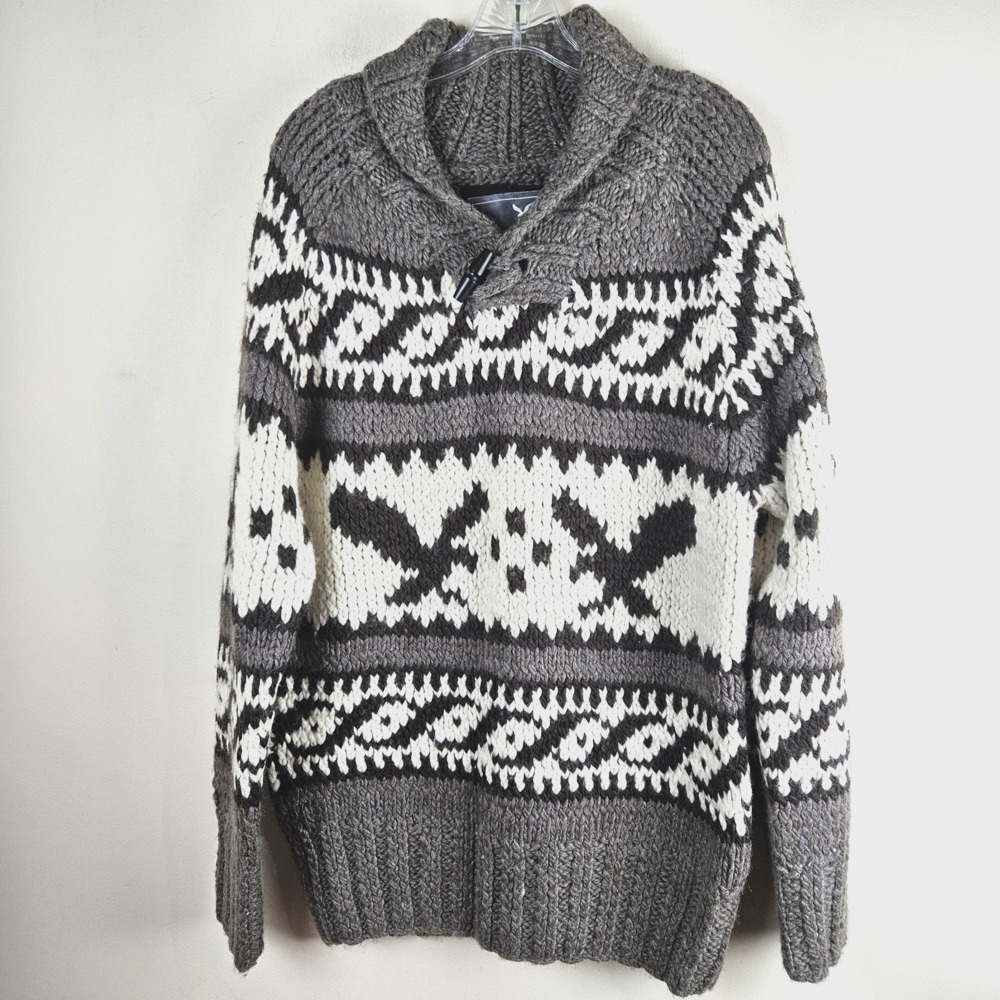 American Eagle Outfitters Sweater Mens Sz Large Wool Blend Shawl Collar Cowichan